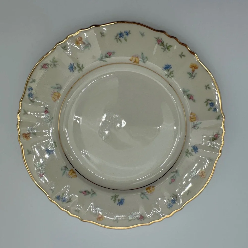 4 Syracuse China Suzanne Federal Shape Bread Plates Floral Gold 6.25